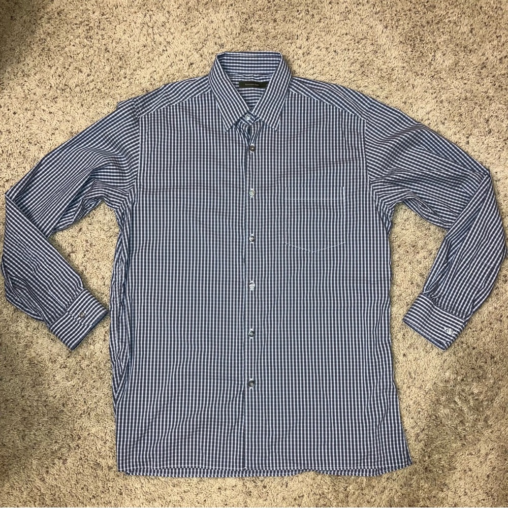 ERMENEGILDO ZEGNA Shirt GRAY / BLUE / WHITE Block - Sz XL Made in Italy NICE!